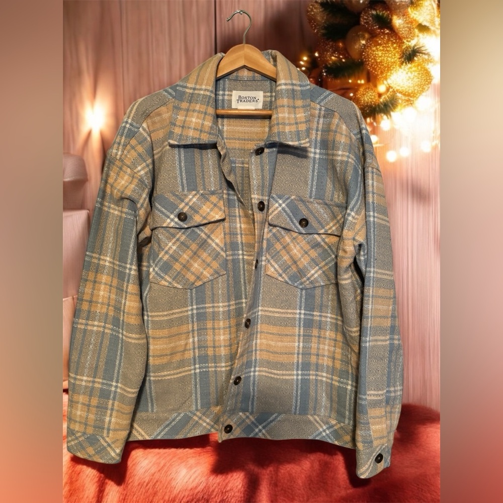 Boston Traders Blue and Tan Plaid Utility Jacket
